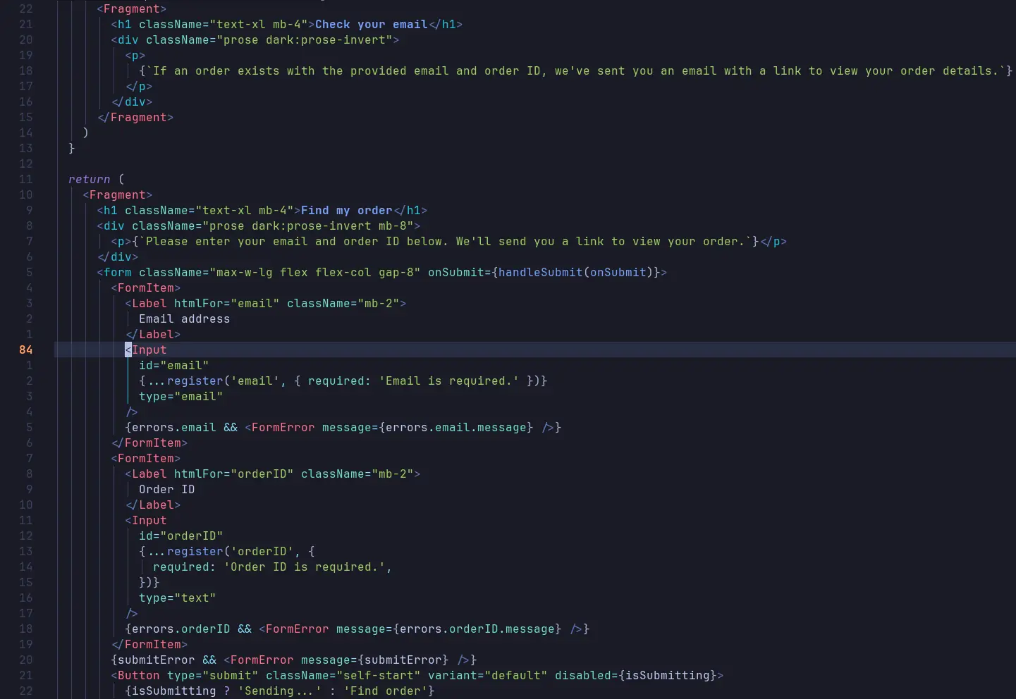Screenshot of code.